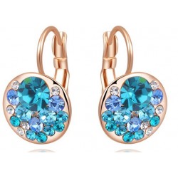 Premium quality rose gold plated modern round blue swiss CZ diamonds earrings